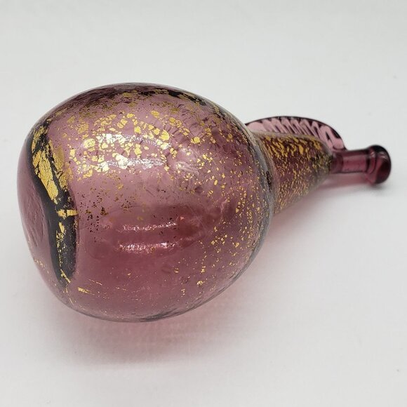 Murano Vintage Small Amethyst Gold Aventurine Hand Blown Art Glass Pear - Picture 9 of 9
